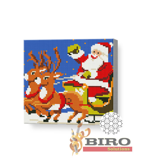 Mozaic cu diamante 20x20 cm Moș Crăciun în sanie
